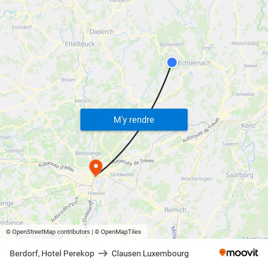 Berdorf, Hotel Perekop to Clausen Luxembourg map