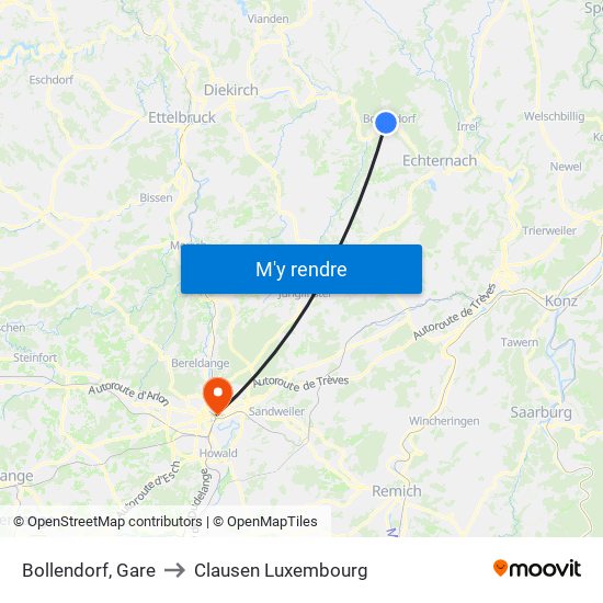 Bollendorf, Gare to Clausen Luxembourg map