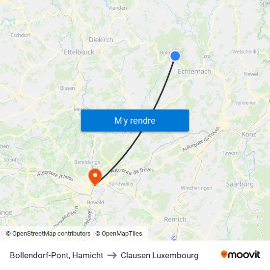 Bollendorf-Pont, Hamicht to Clausen Luxembourg map