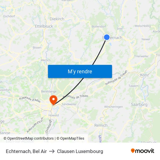 Echternach, Bel Air to Clausen Luxembourg map