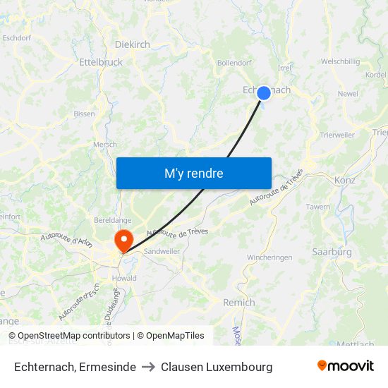 Echternach, Ermesinde to Clausen Luxembourg map