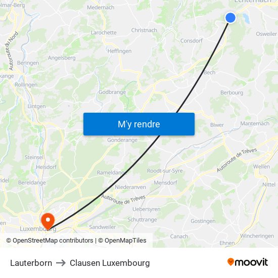 Lauterborn to Clausen Luxembourg map