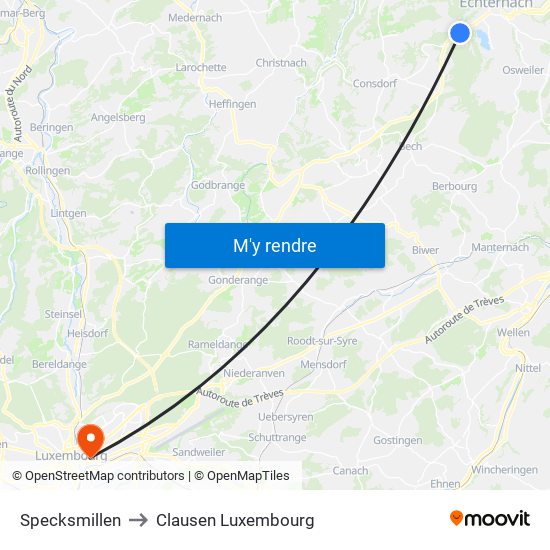 Specksmillen to Clausen Luxembourg map