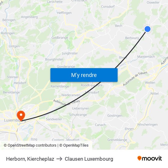 Herborn, Kiercheplaz to Clausen Luxembourg map