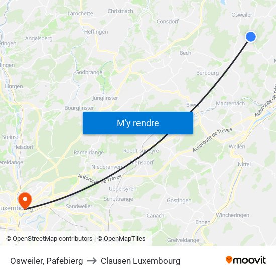 Osweiler, Pafebierg to Clausen Luxembourg map