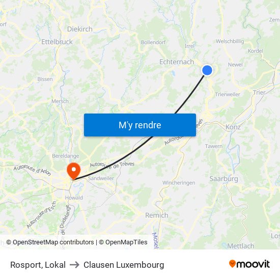 Rosport, Lokal to Clausen Luxembourg map