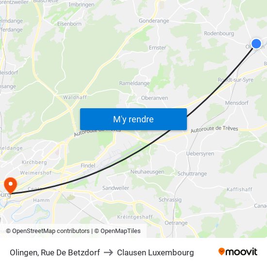 Olingen, Rue De Betzdorf to Clausen Luxembourg map