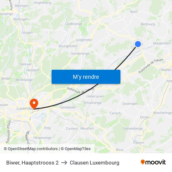 Biwer, Haaptstrooss 2 to Clausen Luxembourg map