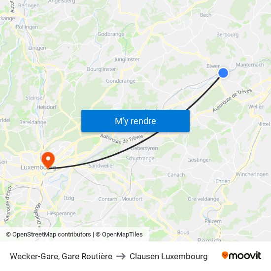 Wecker-Gare, Gare Routière to Clausen Luxembourg map
