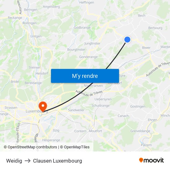 Weidig to Clausen Luxembourg map