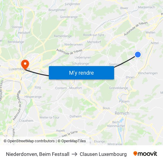 Niederdonven, Beim Festsall to Clausen Luxembourg map