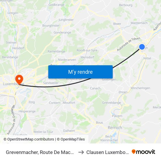 Grevenmacher, Route De Machtum to Clausen Luxembourg map