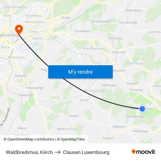 Waldbredimus, Kiirch to Clausen Luxembourg map