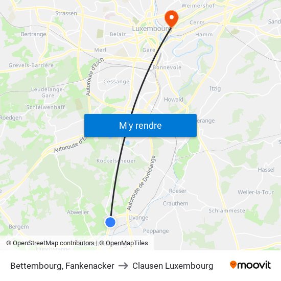 Bettembourg, Fankenacker to Clausen Luxembourg map