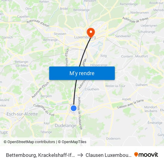 Bettembourg, Krackelshaff-Ifsb to Clausen Luxembourg map