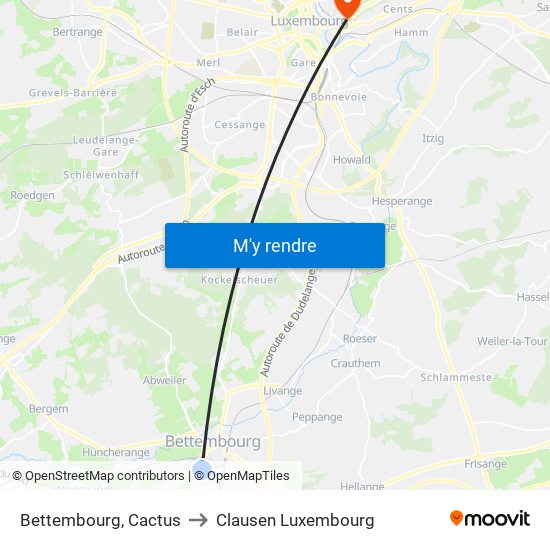 Bettembourg, Cactus to Clausen Luxembourg map