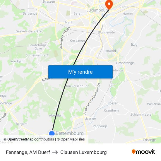 Fennange, AM Duerf to Clausen Luxembourg map