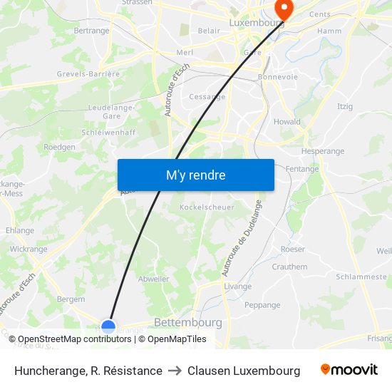 Huncherange, R. Résistance to Clausen Luxembourg map