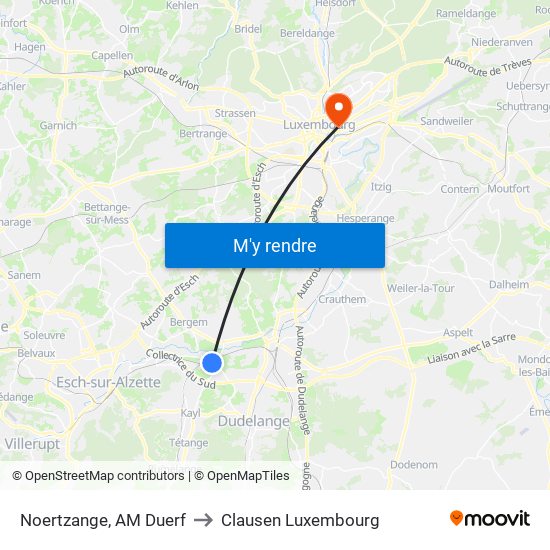 Noertzange, AM Duerf to Clausen Luxembourg map