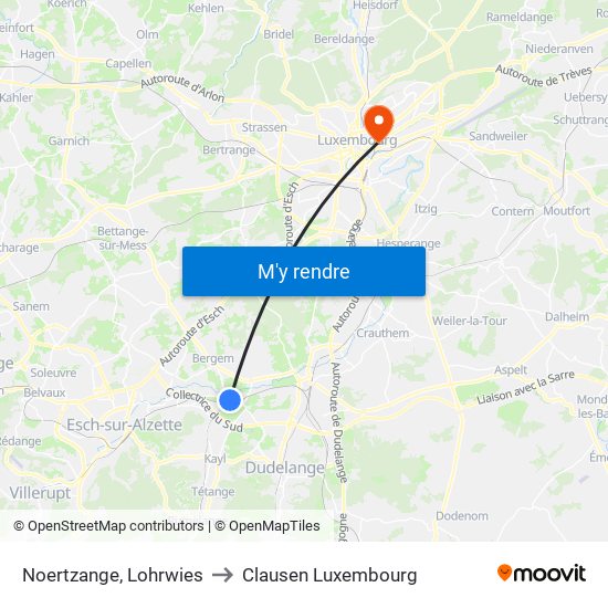 Noertzange, Lohrwies to Clausen Luxembourg map