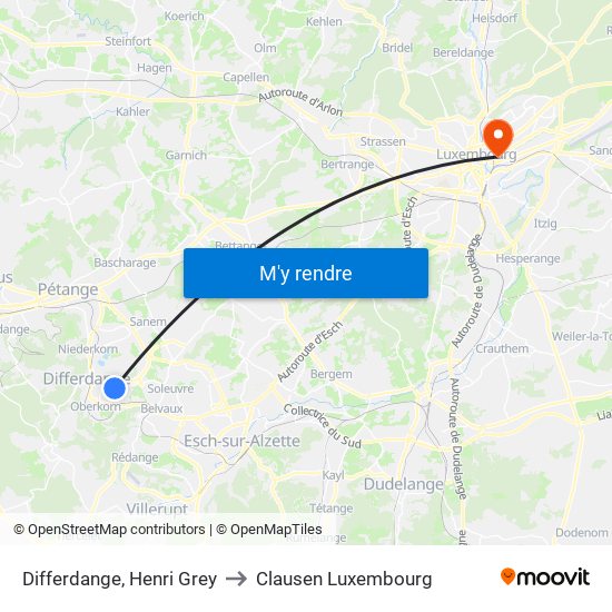 Differdange, Henri Grey to Clausen Luxembourg map