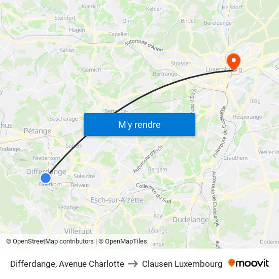 Differdange, Avenue Charlotte to Clausen Luxembourg map