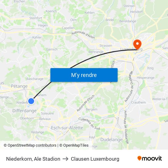 Niederkorn, Ale Stadion to Clausen Luxembourg map