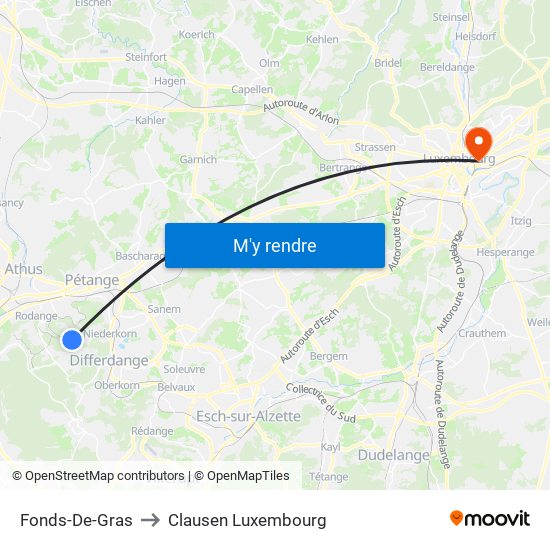 Fonds-De-Gras to Clausen Luxembourg map