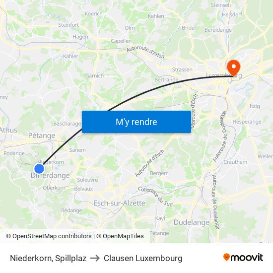 Niederkorn, Spillplaz to Clausen Luxembourg map