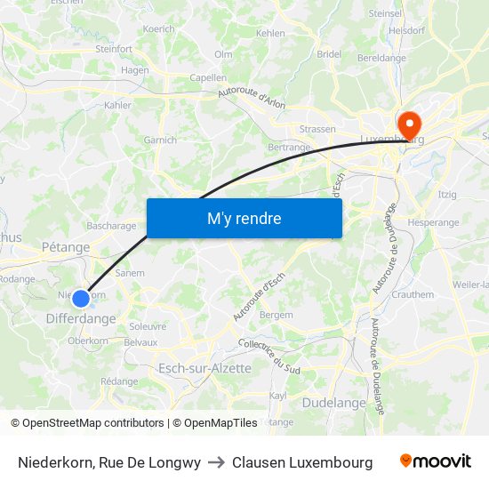 Niederkorn, Rue De Longwy to Clausen Luxembourg map