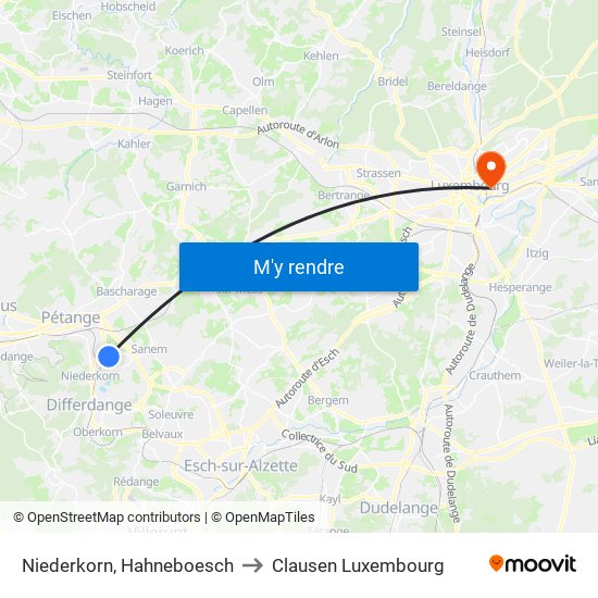 Niederkorn, Hahneboesch to Clausen Luxembourg map