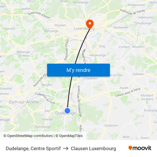 Dudelange, Centre Sportif to Clausen Luxembourg map