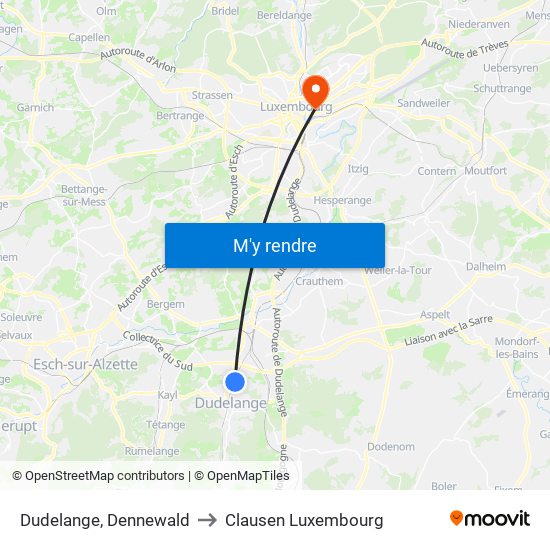 Dudelange, Dennewald to Clausen Luxembourg map