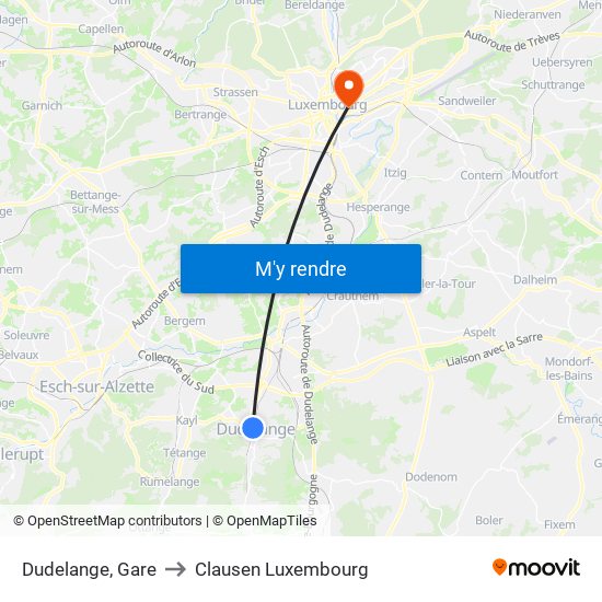 Dudelange, Gare to Clausen Luxembourg map