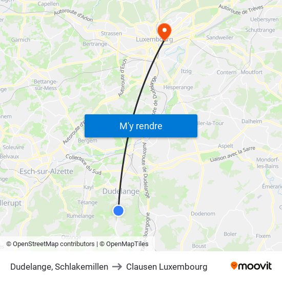 Dudelange, Schlakemillen to Clausen Luxembourg map