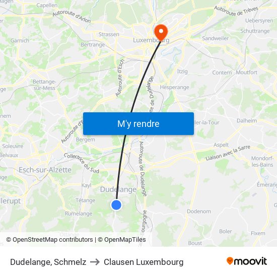 Dudelange, Schmelz to Clausen Luxembourg map