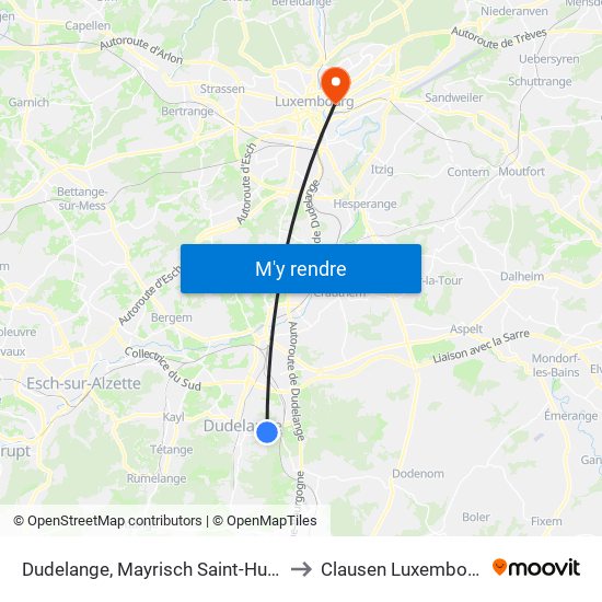 Dudelange, Mayrisch Saint-Hubert to Clausen Luxembourg map