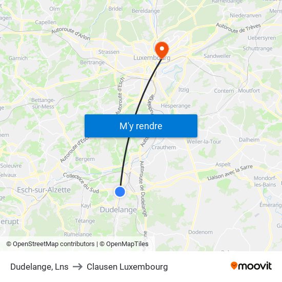 Dudelange, Lns to Clausen Luxembourg map