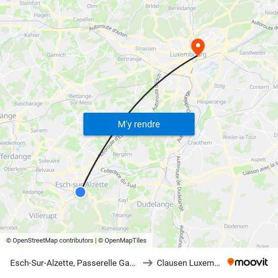 Esch-Sur-Alzette, Passerelle Gaalgebierg to Clausen Luxembourg map