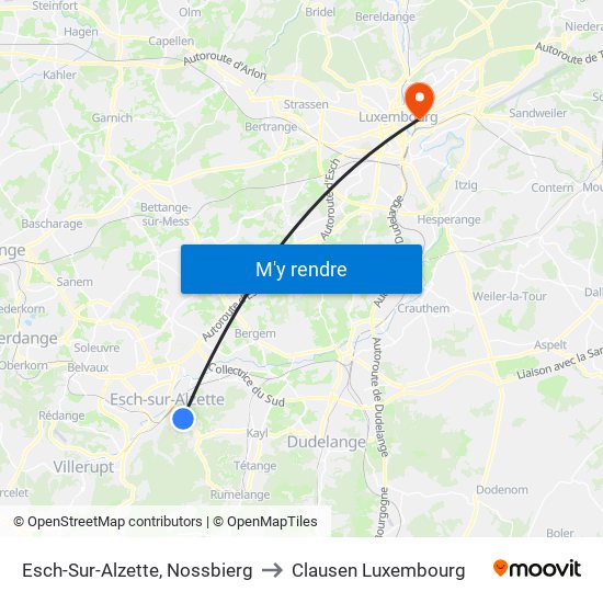 Esch-Sur-Alzette, Nossbierg to Clausen Luxembourg map