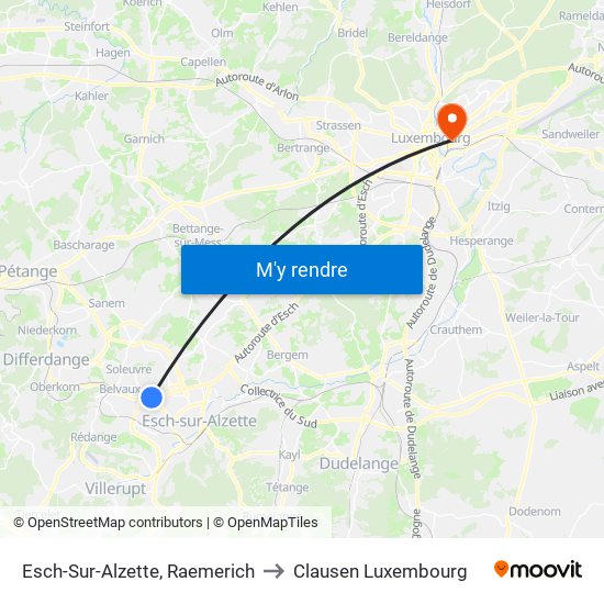 Esch-Sur-Alzette, Raemerich to Clausen Luxembourg map