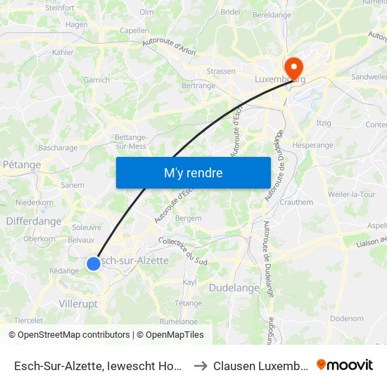 Esch-Sur-Alzette, Iewescht Homescht to Clausen Luxembourg map