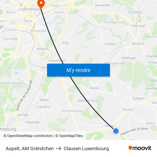 Aspelt, AM Grëndchen to Clausen Luxembourg map