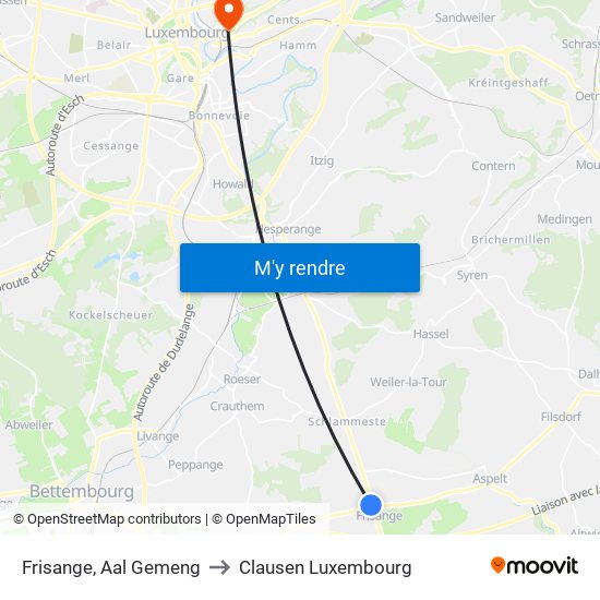 Frisange, Aal Gemeng to Clausen Luxembourg map