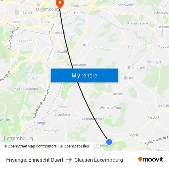 Frisange, Ennescht Duerf to Clausen Luxembourg map