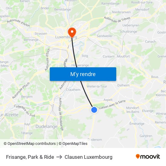 Frisange, Park & Ride to Clausen Luxembourg map