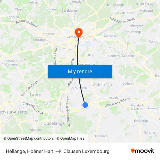 Hellange, Hoëner Halt to Clausen Luxembourg map