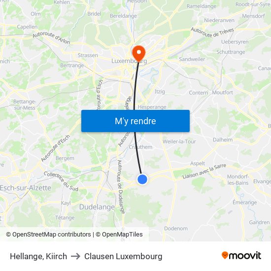 Hellange, Kiirch to Clausen Luxembourg map