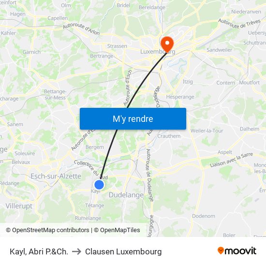 Kayl, Abri P.&Ch. to Clausen Luxembourg map