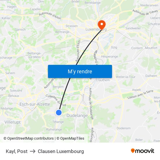 Kayl, Post to Clausen Luxembourg map